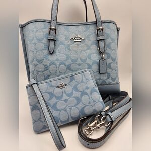 🚨SOLD🚨COACH Mollie Signature DENIM Chambray Lt Blue Tote/Crssbdy&Wristlet!